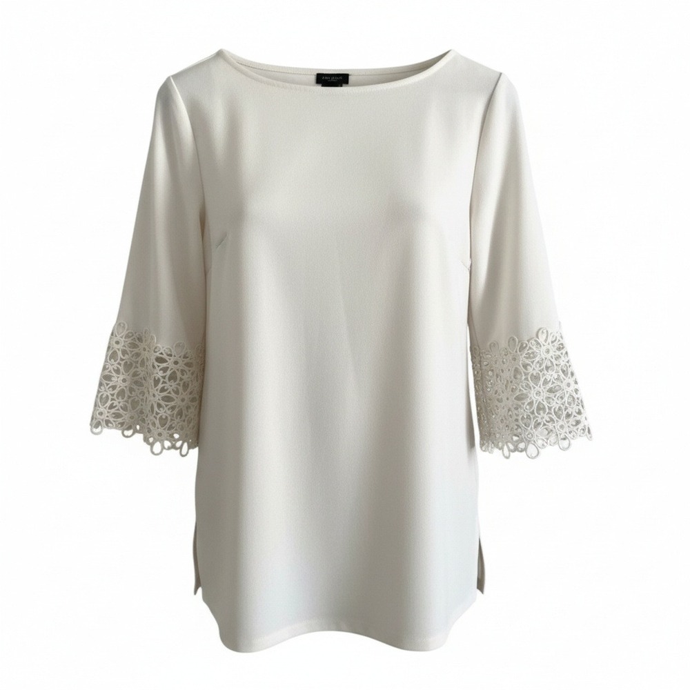 Ann Taylor Lace‎ Cuff Bell Sleeve Tunic Crepe Women S Cream Boho Cottagecore